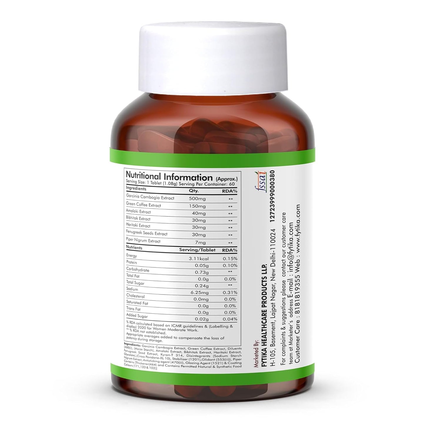 Supplement bottle with nutritional information label on a white background