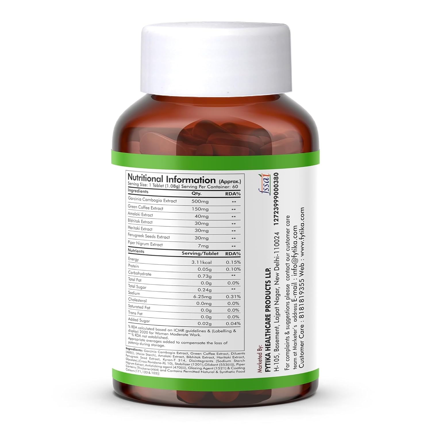 Supplement bottle with nutritional information label on a white background