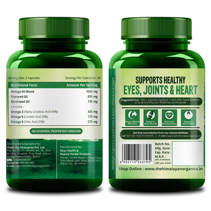 Vlado's Himalayan Organics Omega 3 6 9-2000mg/Serving I Vegetarian Omega 3 Supplement I Support Muscle,Bone,Heart & Skin - No Burps, No Fish Oil Used Capsules for Men & Women- 60 Capsules