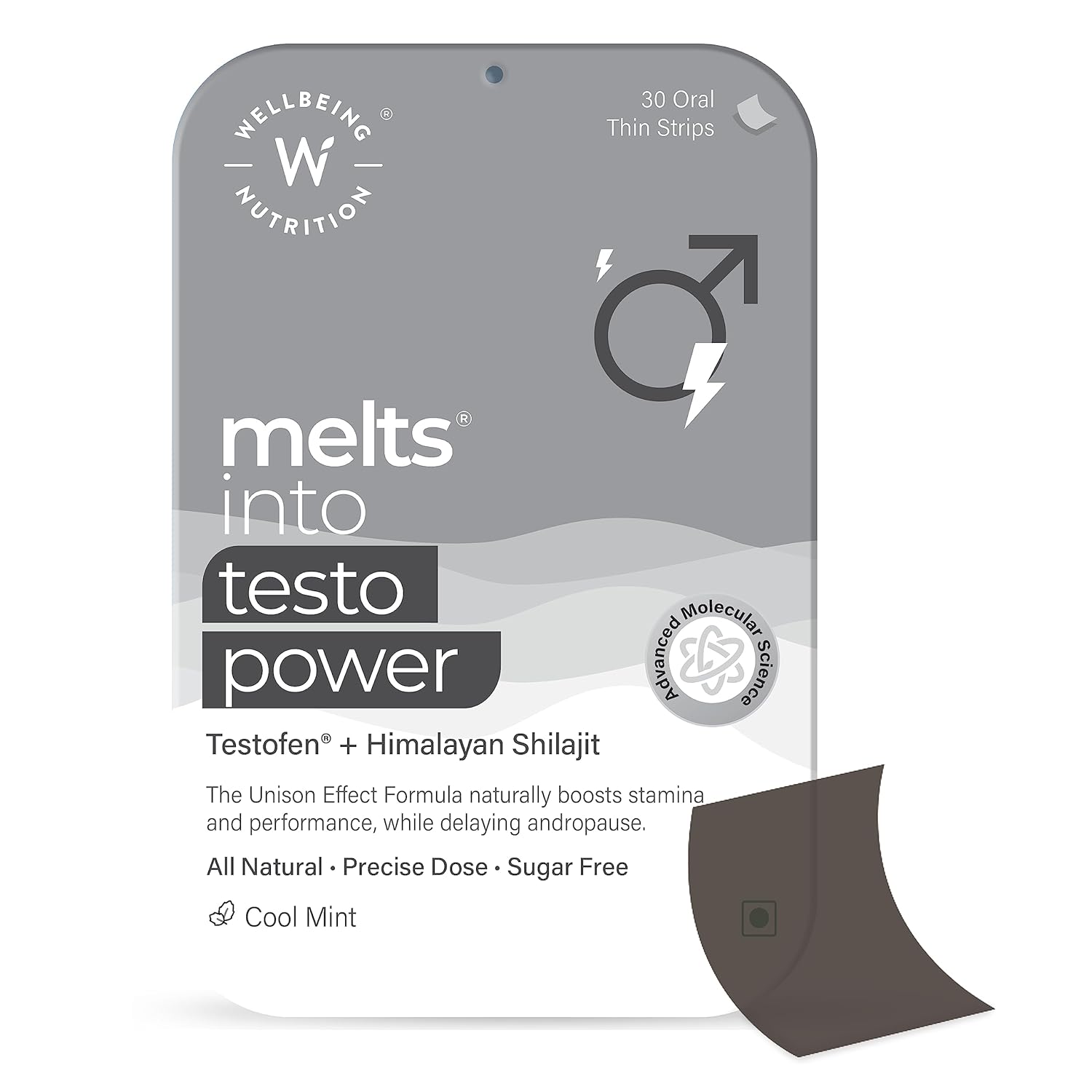 Zephivo Wellbeing Nutrition melts® Testo Power | Testofen®, Himalayan Shilajit, Ginkgo biloba | Plant-Based | Supports Healthy Testosterone Levels, Performance, Stamina & Energy | 30 Oral Strips