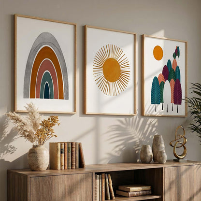 Boho Painting Wall Art Home Decoration Paintings With Frame For Living Room Bed Room Hotel Wall Decor Digital Reprint Set of 3 (13X17 inch)