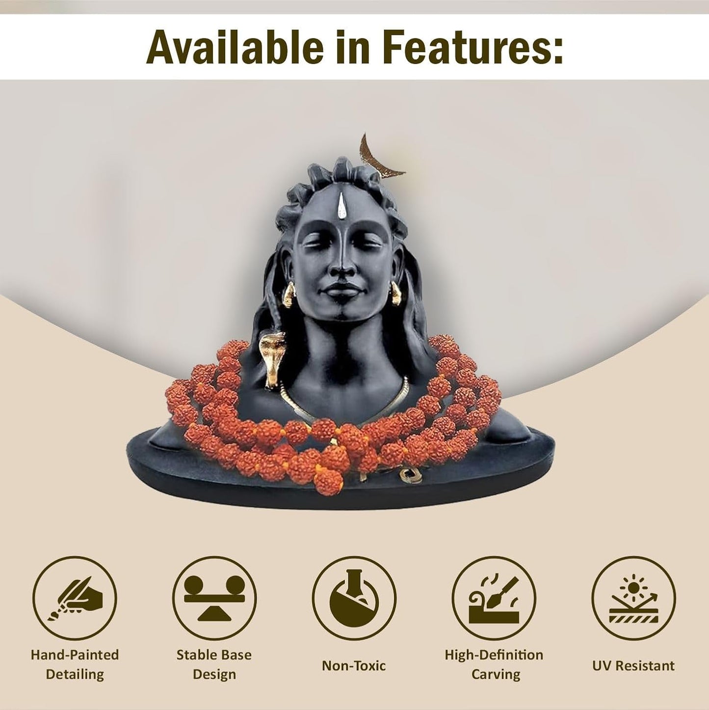 JD FRESH 3 Inch Adiyogi Statue with Rudraksh Mala/Resin Car Dashboard Idols/Lord Shiva for Pooja/Shivratri Gift/Decor/Shiv Murti/Mahadev Statues/Decorative Items for Home/Office (Black)