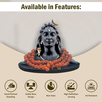 JD FRESH 3 Inch Adiyogi Statue with Rudraksh Mala/Resin Car Dashboard Idols/Lord Shiva for Pooja/Shivratri Gift/Decor/Shiv Murti/Mahadev Statues/Decorative Items for Home/Office (Black)