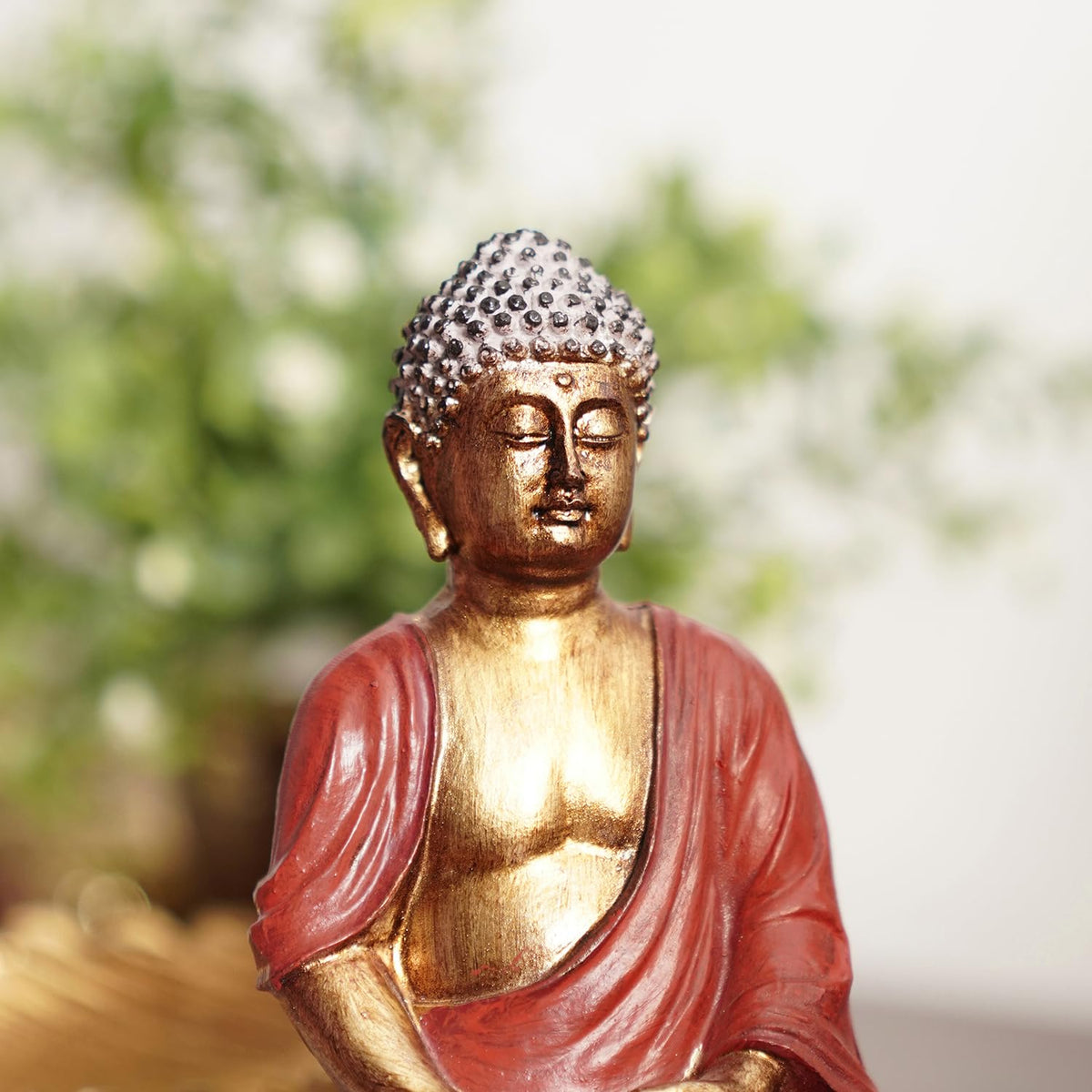 PURE HOME + LIVING Dark Red Antique Gold Polyresin Sitting Buddha - Small Statue Decorative Showpiece Idol | Home Decor Items for Home Office Living Room and Gifts (Pack of 1)