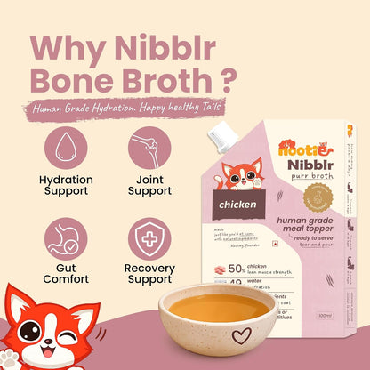 Nootie Nibblr Chicken Bone Broth (100ml)- Hydrating Meal Topper for Cat