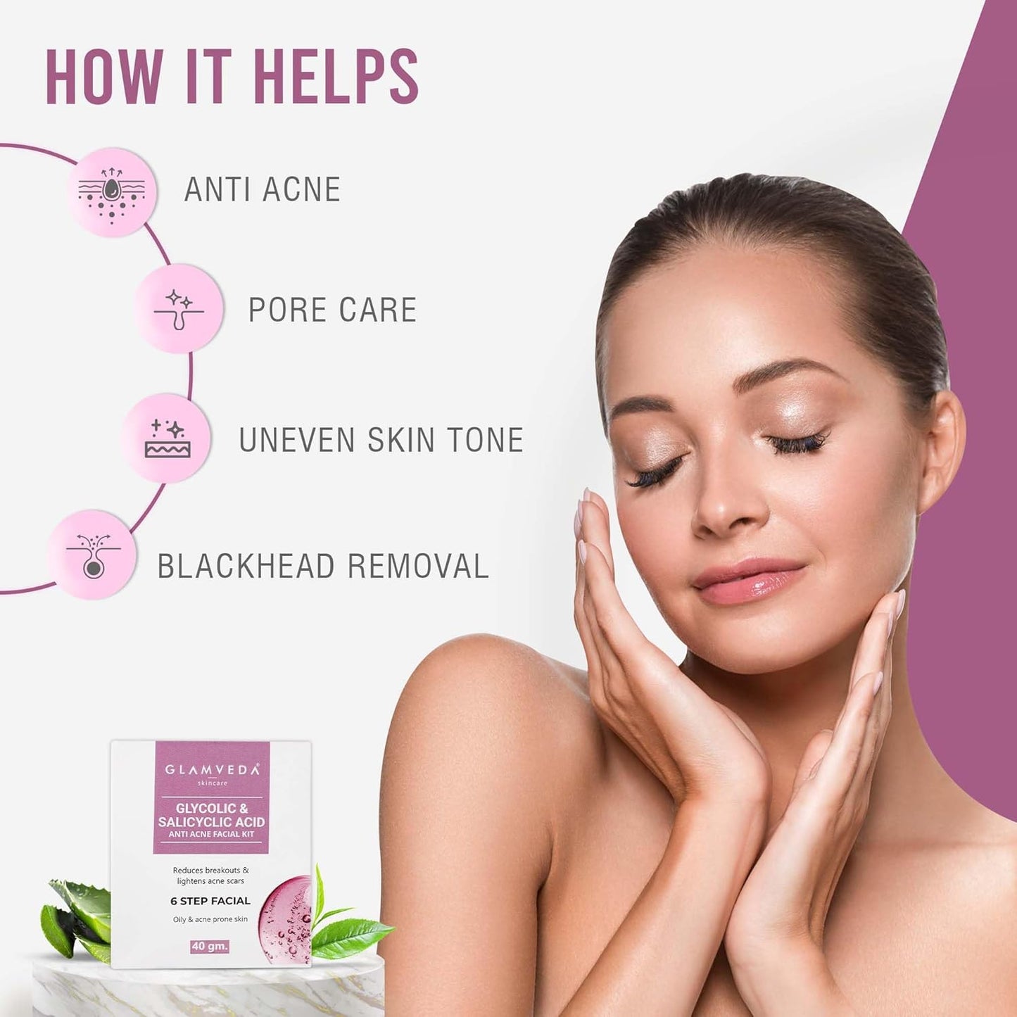 Glamveda Glycolic & 2% ww Salicylic Anti Acne Facial Kit | Pimple Care & Brightening Facial Kit For Women| No Paraben, SLS | 40gm
