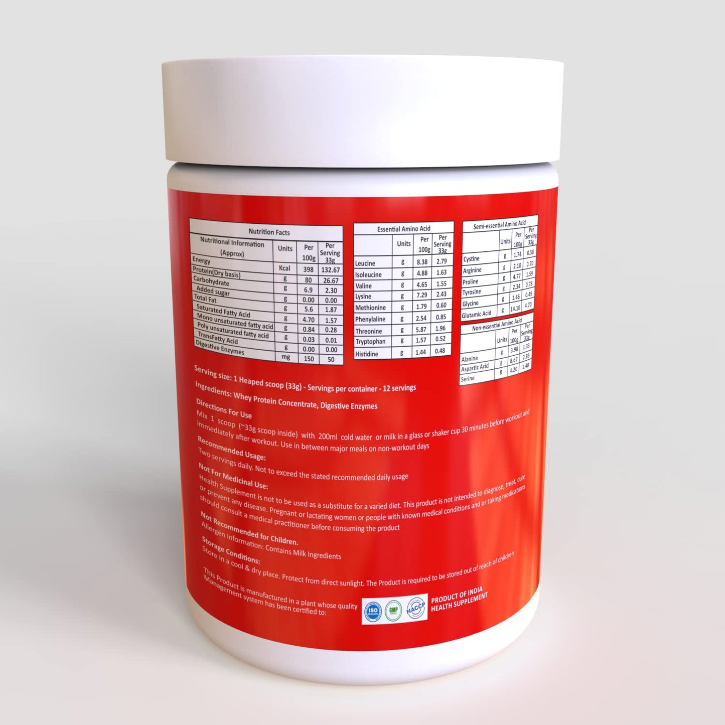 Pro360 Raw Whey Protein 100% - Unflavored - 400gm (100% Whey with Digestive Enzymes, 26.6g Protein, 5.97g BCAA, 4.7g Glutamic Acid per Serving)