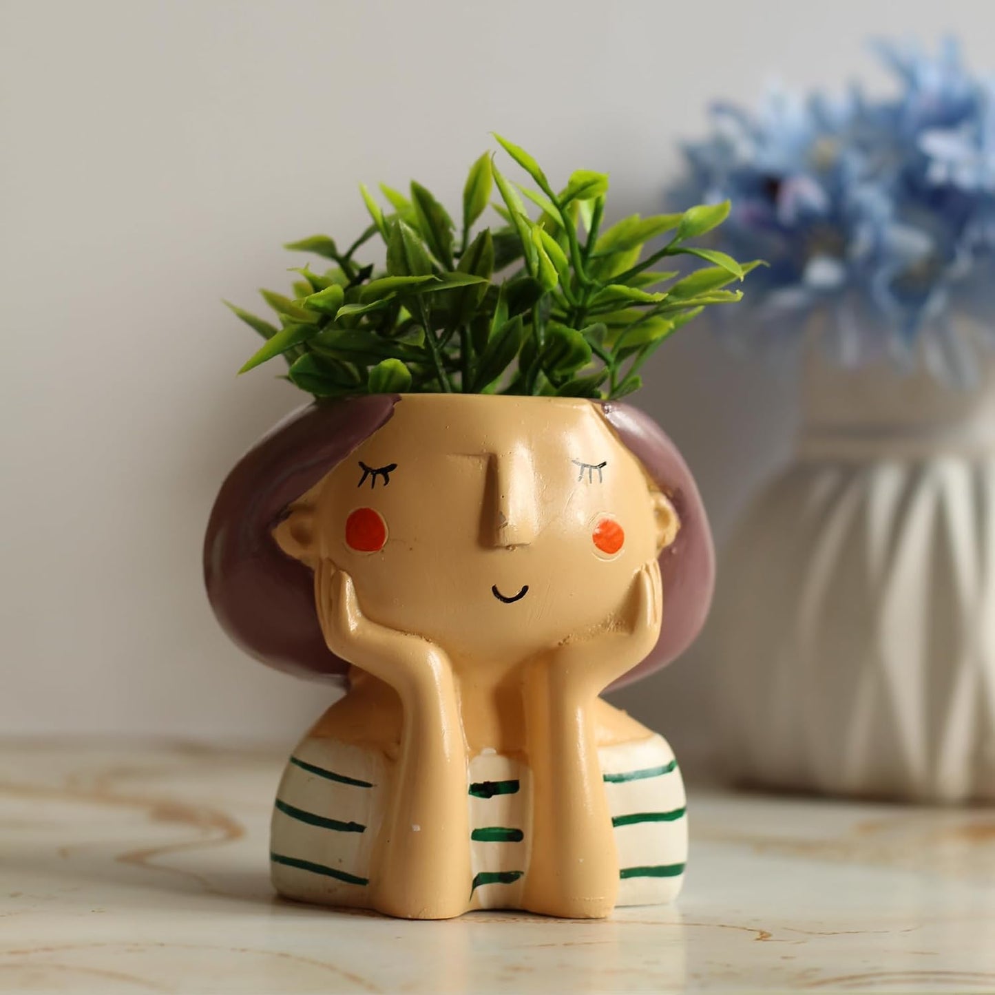 Kawai Homes Showpiece for Home Decor - Cute Table Resin Miniature Decorative Stylish Figurines Items for Living Room Kitchen Kids Bedroom Study Room Decoration Accessories (Happy-Girl), 40 mm, Beige