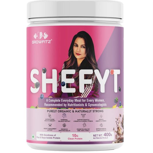 Growfitz 100% Natural Plant Protein Rich Meal Replacement Shake 400g | 12g Protein per Serving, 50+Powerful Herbs, Supports Weight Management, Energy, Immunity & Wellness Low Fat for Women, Chocolate