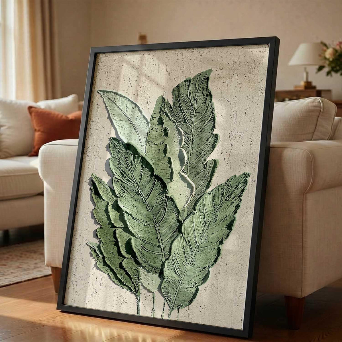 Floral Art leaf Wall Painting Home Decoration With Frame For Living Room Bed Room Hotel Wall Decor Digital Reprint Engineered Wood (13X17 INCH)