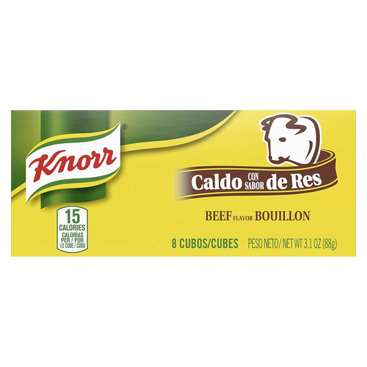 Knorr Bouillon Cubes Beef Flavor Bouillon/Caldo de Res Pack of 1, 8 Ct For Sauces, Soups and Stews Naturally Flavored 3.1 oz