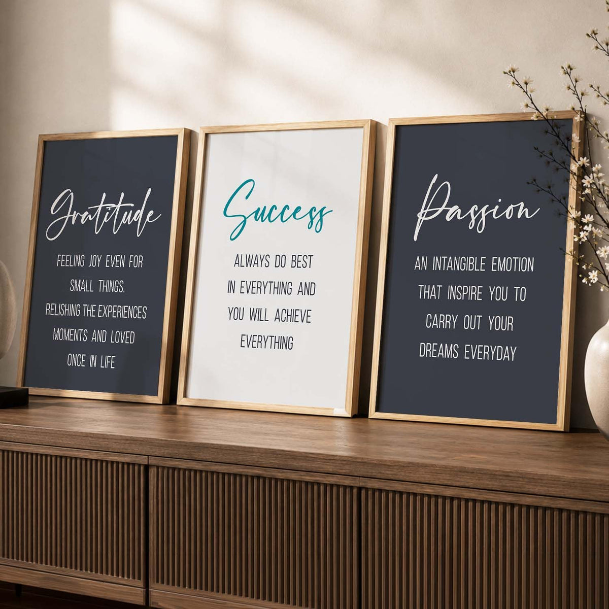 wall framed posters motivational quotes decoration items posters with frame office Decor posters for Study room Wall Decor Digital Reprint Set of 3 (13X17 inch)