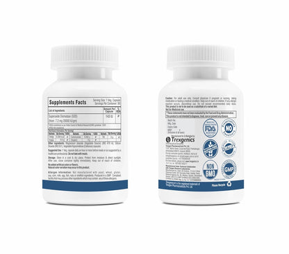 Two supplement bottles with labels on a white background