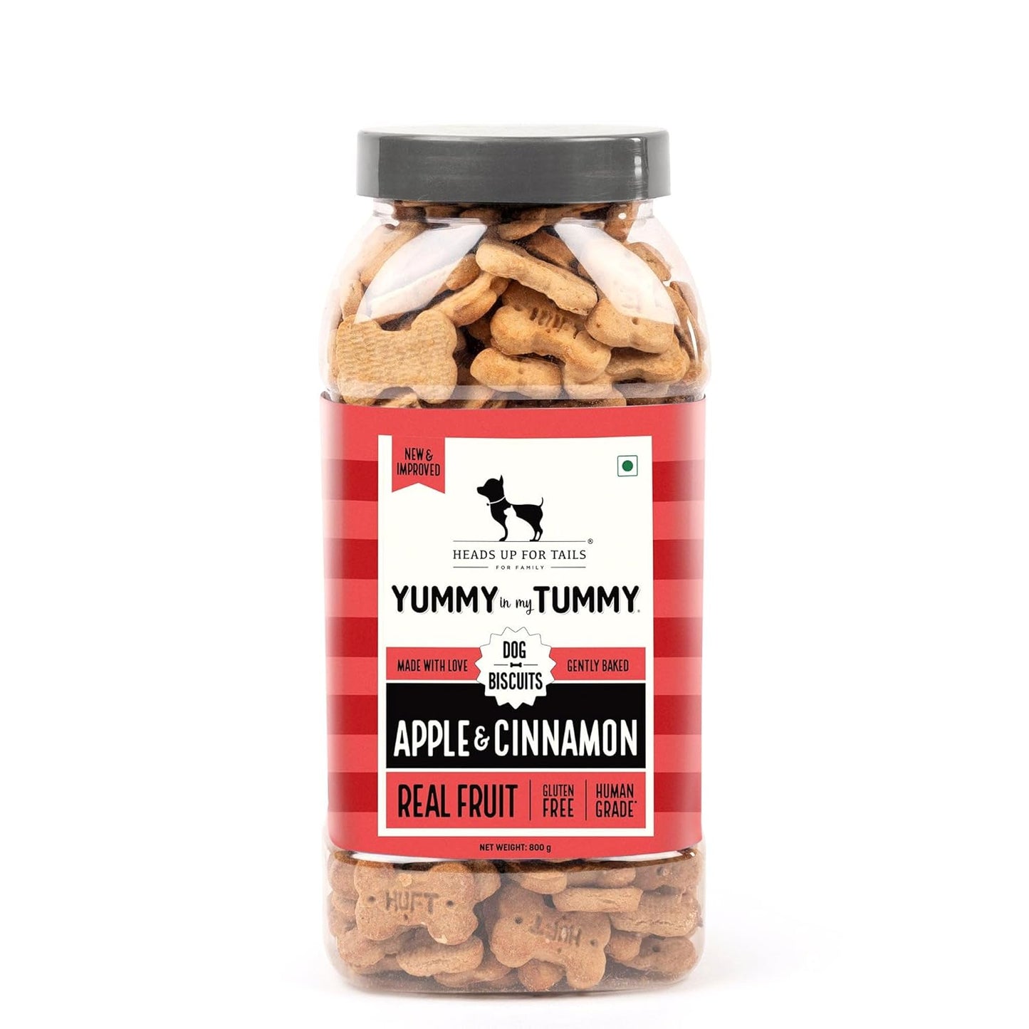Yummy in My Tummy by HUFT Apple & Cinnamon Dog Biscuits – 800 gm | 100% Vegetarian Crunchy Treats for Puppies & Adult Dogs | Made with Real Ingredients | Healthy Training Snack for All Breeds