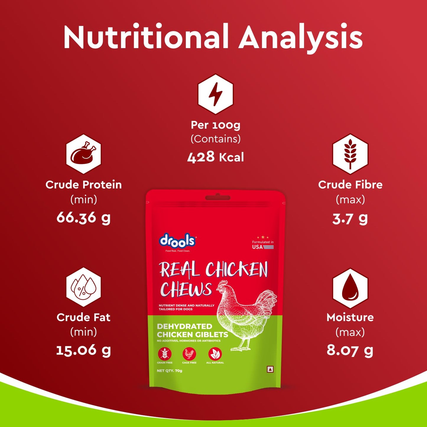 Drools Puppy & Adult Dog Treats Dehydrated Chews Giblets 70g | Real Chicken Flavour | Vital Nutrients | Digestive Health | Protein-Packed | Tasty & Nutritious