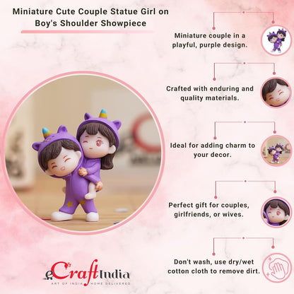 eCraftIndia Valentine Gift for Girlfriend Boyfriend Purple Resin Miniature Cute Couple Statue Girl on Boy's Shoulder Showpiece Valentine Gift for Husband Wife Her Him | Valentines Day Decoration Item