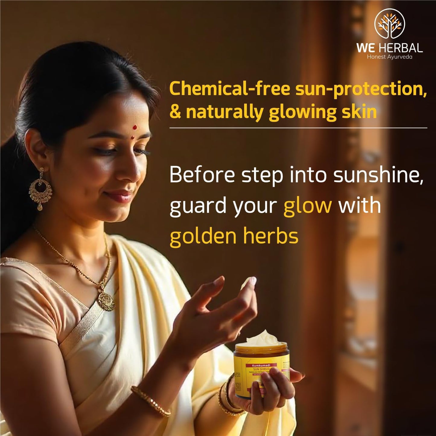 Kumkumadi Sunscreen 50gm, Ayurvedic Sun Shield with Saffron, Aloe Vera & Licorice, Sun Protection Without White Cast, Non Greasy, No Chemicals or Fragrance