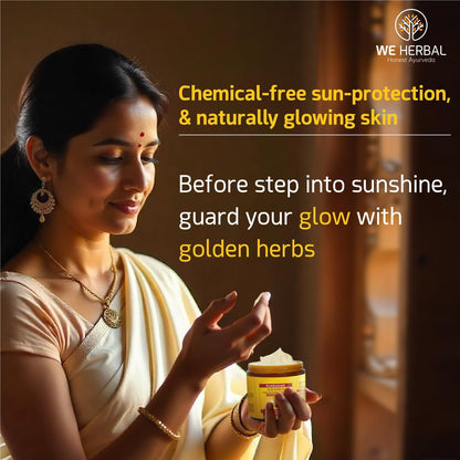 Kumkumadi Sunscreen 100gm, Ayurvedic Sun Shield with Saffron, Aloe Vera,turmeric & Licorice, Sun Protection with herbs and oils no White Cast, Non Greasy, No artificial colour & Fragrance