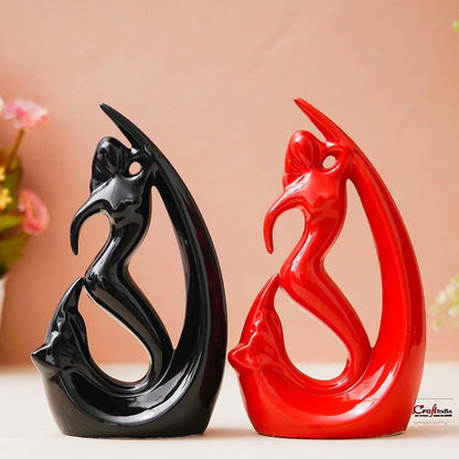 eCraftIndia Decorative Fish Girl Statues| Fish Angels Showpieces| Creative Mermaid Angel Fish Idols (Set of 2 Black Red)| Home Decor Items for Living Room Bedroom Hall Office Hotel| Gifts for Birthday