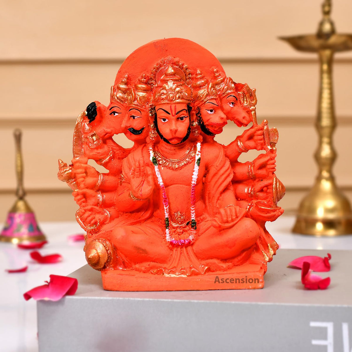 Resin Handcrafted Panchmukhi Hanuman Ji Murti for Home,Office Orange Sankat Mochan Balaji Bajrangbali Idol for Pooja Temple Showpiece Vastu Gift Decoration