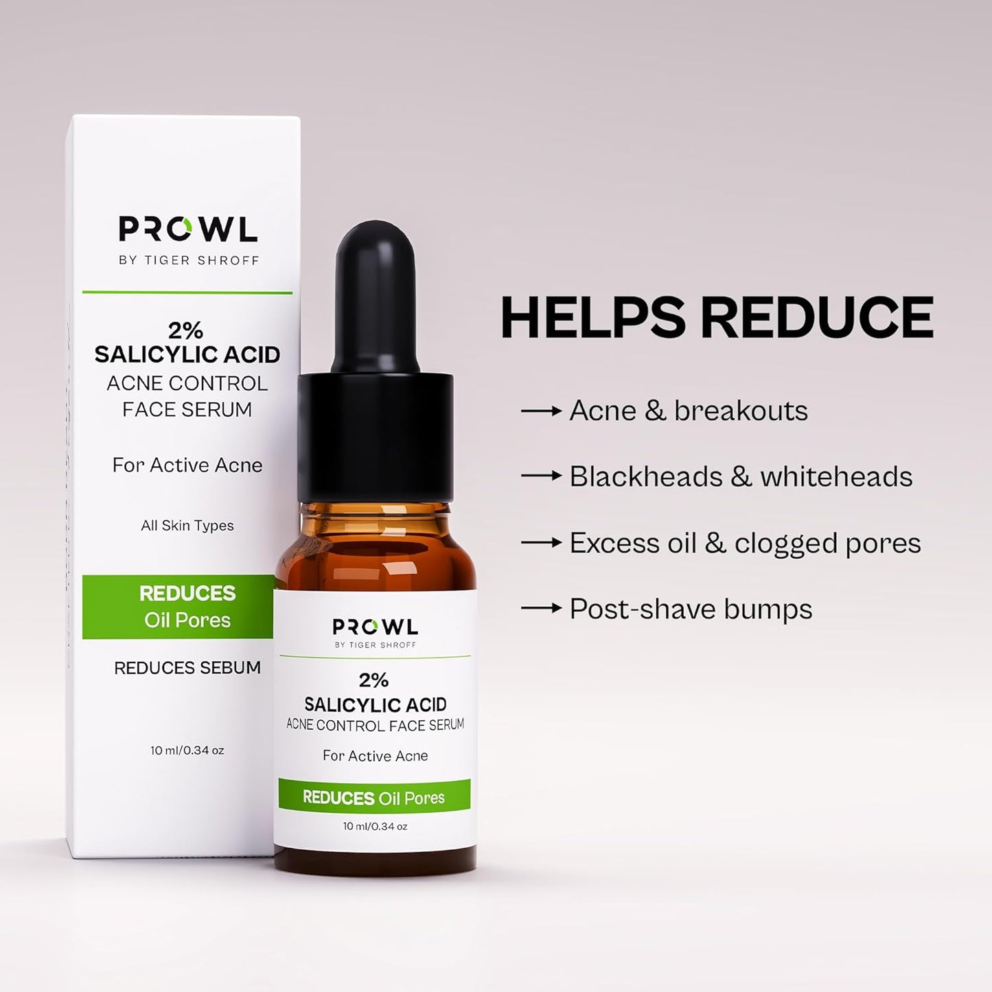 PROWL by Tiger Shroff 2% Salicylic Acid Face Serum for Oily & Acne Prone Skin | Reduces Dark Spots, Pigmentation & Controls Oil for Men | Exfoliating Serum for All Combination Skin | 10ml
