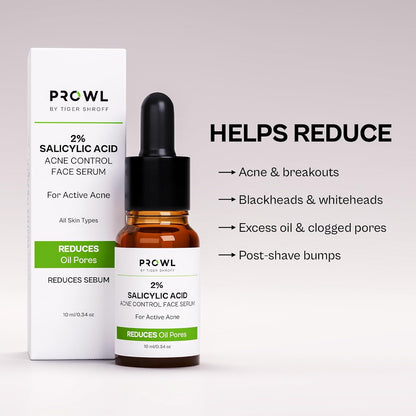 PROWL by Tiger Shroff 2% Salicylic Acid Face Serum for Oily & Acne Prone Skin | Reduces Dark Spots, Pigmentation & Controls Oil for Men | Exfoliating Serum for All Combination Skin | 10ml