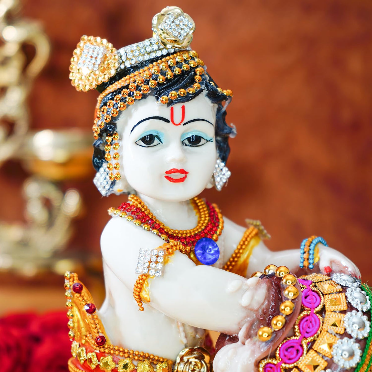 Bal Gopal Idol for Puja | Laddu Gopal Murti for Pooja Room | Resin Baby Krishna Idol for Home | Bal Krishna Idol | Sri Krishna Idols Gift | Makan Chor Idol