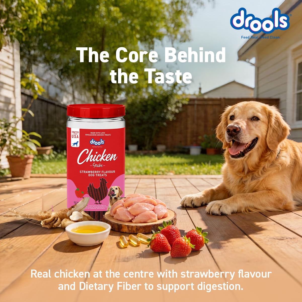Drools Dog Treat Sticks with Chicken & Strawberry Flavor, Nutritious Chew Treats for All Breeds, 500g