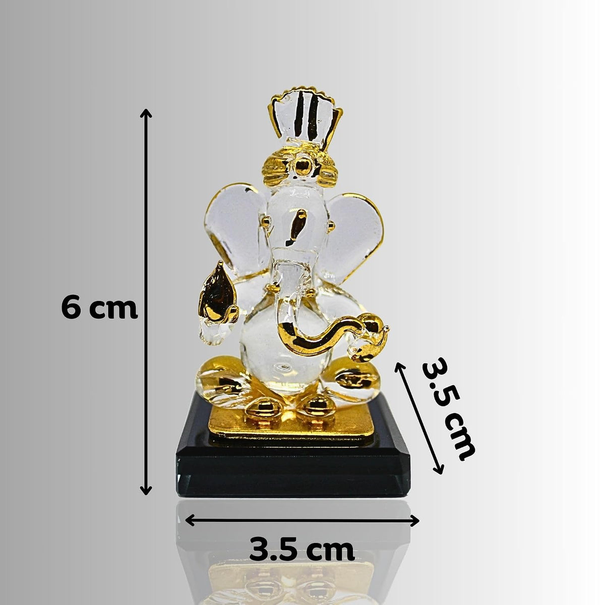 Ganesh Idol for Car Dashboard - Gold Plated Crystal Glass Ganesha Murti, 2.5 Inch | Vinayaka Statue for Home Temple, Office Desk & Pooja Room | Diwali & Housewarming Gift (Design 3)