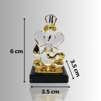 Ganesh Idol for Car Dashboard - Gold Plated Crystal Glass Ganesha Murti, 2.5 Inch | Vinayaka Statue for Home Temple, Office Desk & Pooja Room | Diwali & Housewarming Gift (Design 3)