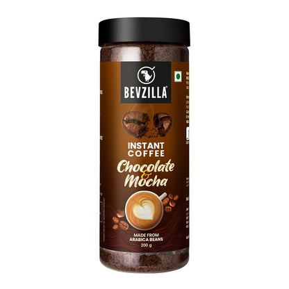 Bevzilla Chocolate & Mocha (Choco-Mocha) Instant Coffee Powder Jar – 200g | Arabica Beans with Chocolaty Twist | Perfect for Espresso, Latte & Cappuccino | Enjoy Hot & Cold Brews