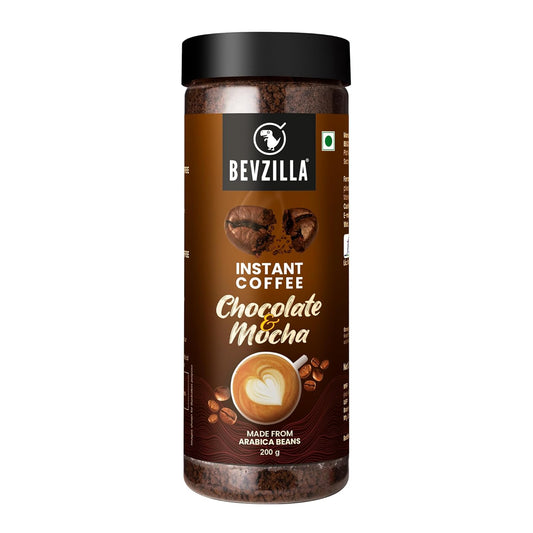 Bevzilla Chocolate & Mocha (Choco-Mocha) Instant Coffee Powder Jar – 200g | Arabica Beans with Chocolaty Twist | Perfect for Espresso, Latte & Cappuccino | Enjoy Hot & Cold Brews