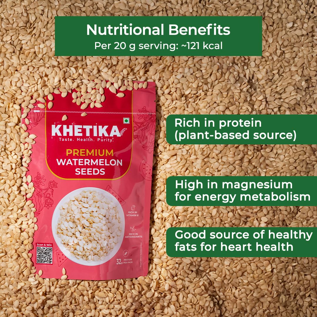 Khetika Watermelon Seeds 200g I Seed for Eating I Tarbuj Beej I Magaj Seeds I Rich in Protein, Potassium, Magnesium & Iron