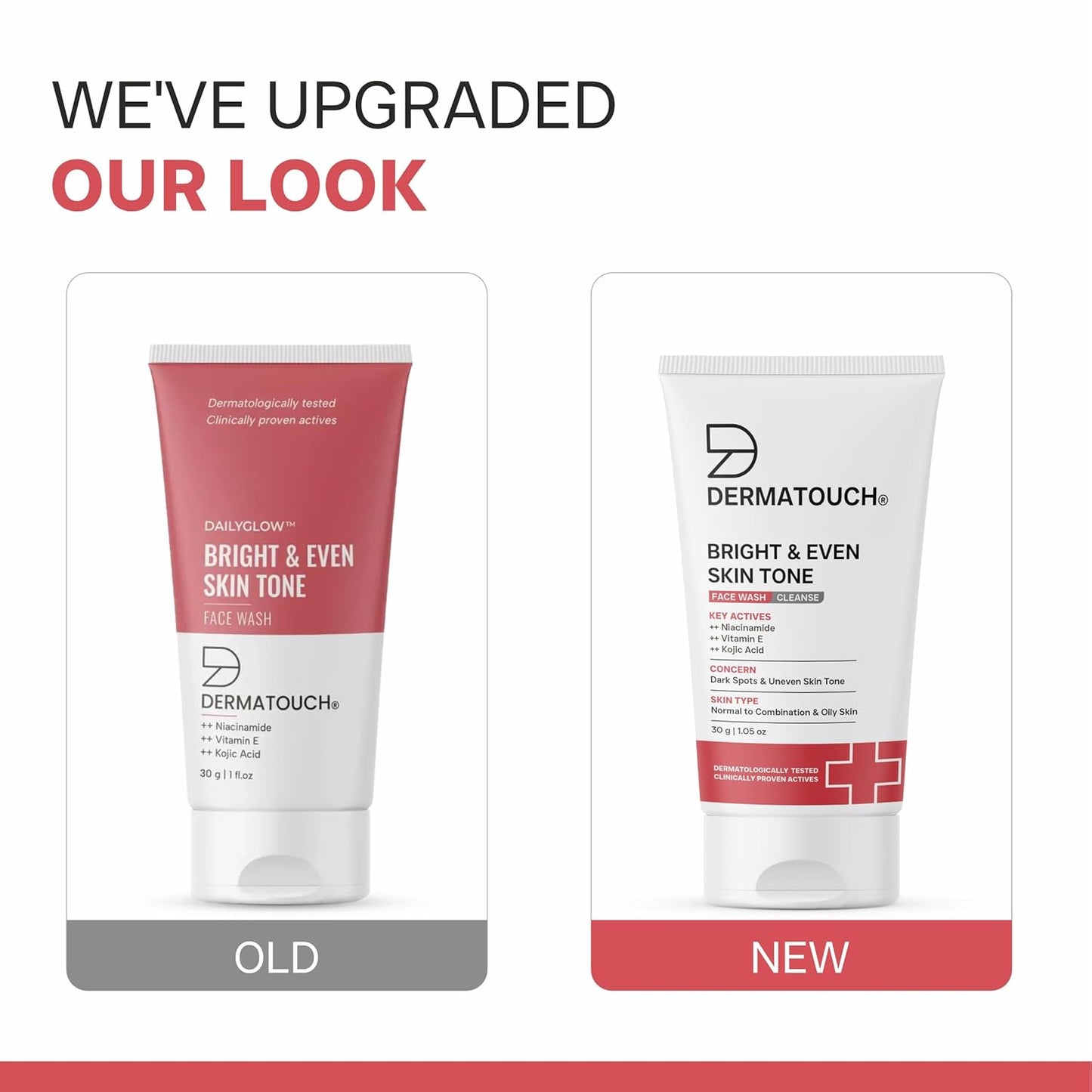 DERMATOUCH Bright & Even Tone Face Wash with Niacinamide, Vitamin E and Kojic Acid | For Tan, Pigmentation Dark Spots & Uneven Skin Tone | Oil Control | Dermatologist Tested | For Men & Women | 30g