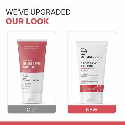 DERMATOUCH Bright & Even Tone Face Wash with Niacinamide, Vitamin E and Kojic Acid | For Tan, Pigmentation Dark Spots & Uneven Skin Tone | Oil Control | Dermatologist Tested | For Men & Women | 30g