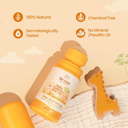 Nat Habit Hingu Saunf Tummy Roll-On for Baby Colic, Gas & Cold Relief | Hing Roll On for Newborns | Baby Tummy Roll | Cold & Cough Rollon | Constipation Relief | Ayurvedic Hing Oil 40ml