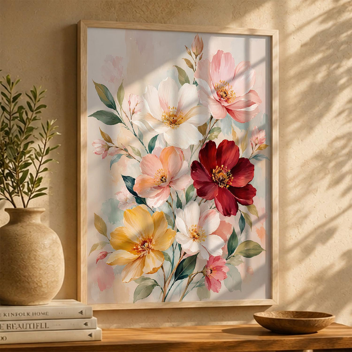Floral Wall Art Home Decoration | Aesthetic Floral Paintings With Frame For Living Room Bed Room Hotel Wall Decor Digital Reprint Set of 1 (14X20)
