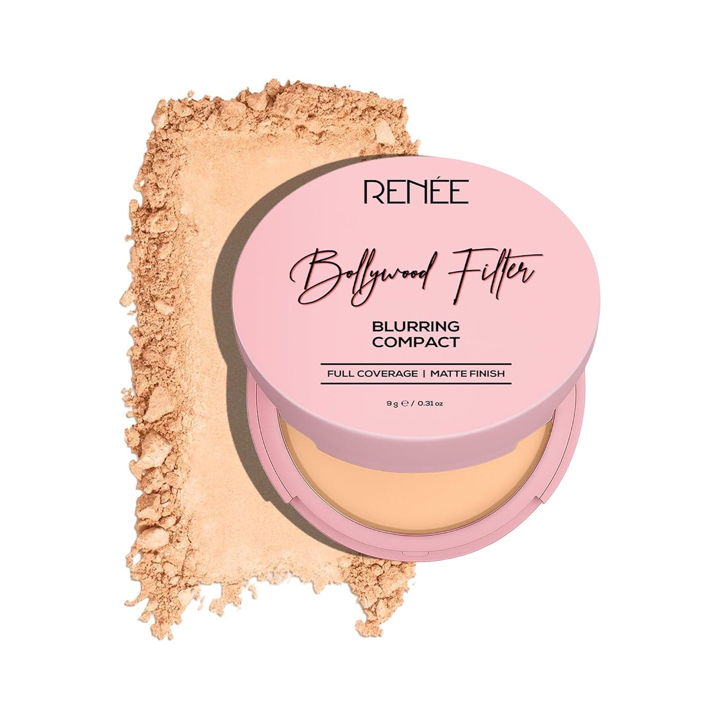 Rémèe Bollywood Filter blurring compact with open lid showing powder on a white background