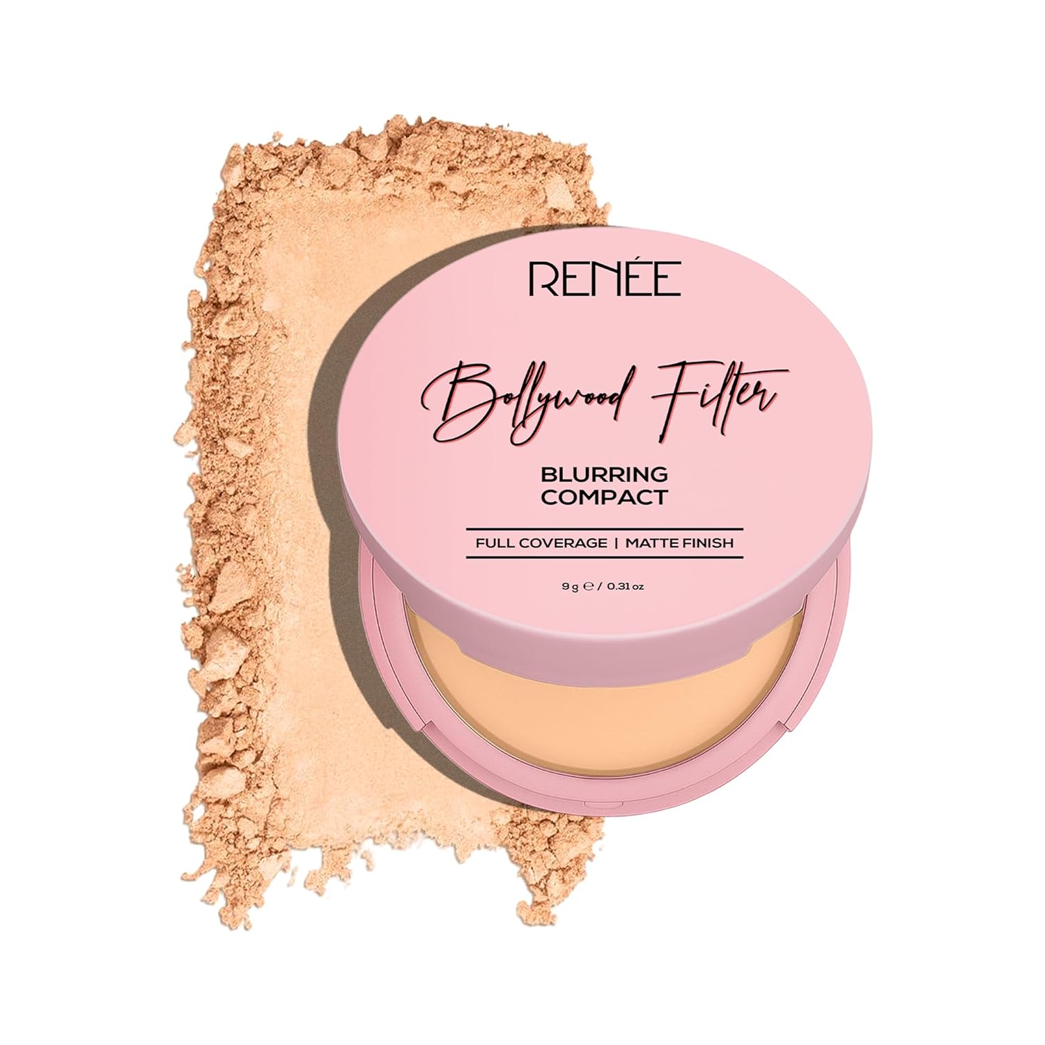 Rémèe Bollywood Filter blurring compact with open lid showing powder on a white background