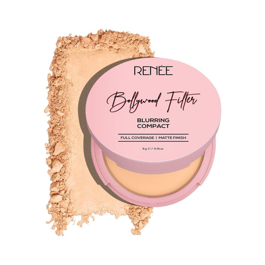 Rémèe Bollywood Filter blurring compact with open lid showing powder on a white background