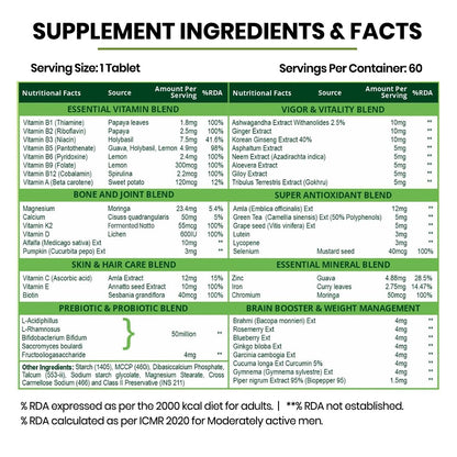 Vlado’s Himalayan Organics Multivitamin Tablets for Men & women With Probiotics - 60+ Ingredients multi Vitamins Supplement For Men And Women | VItamin B1,B2,B3,B5,B6B9,B12,C,E,A,K2,D Magneisum with 5B CFU Probiotic Blends 60 Veg Tablets