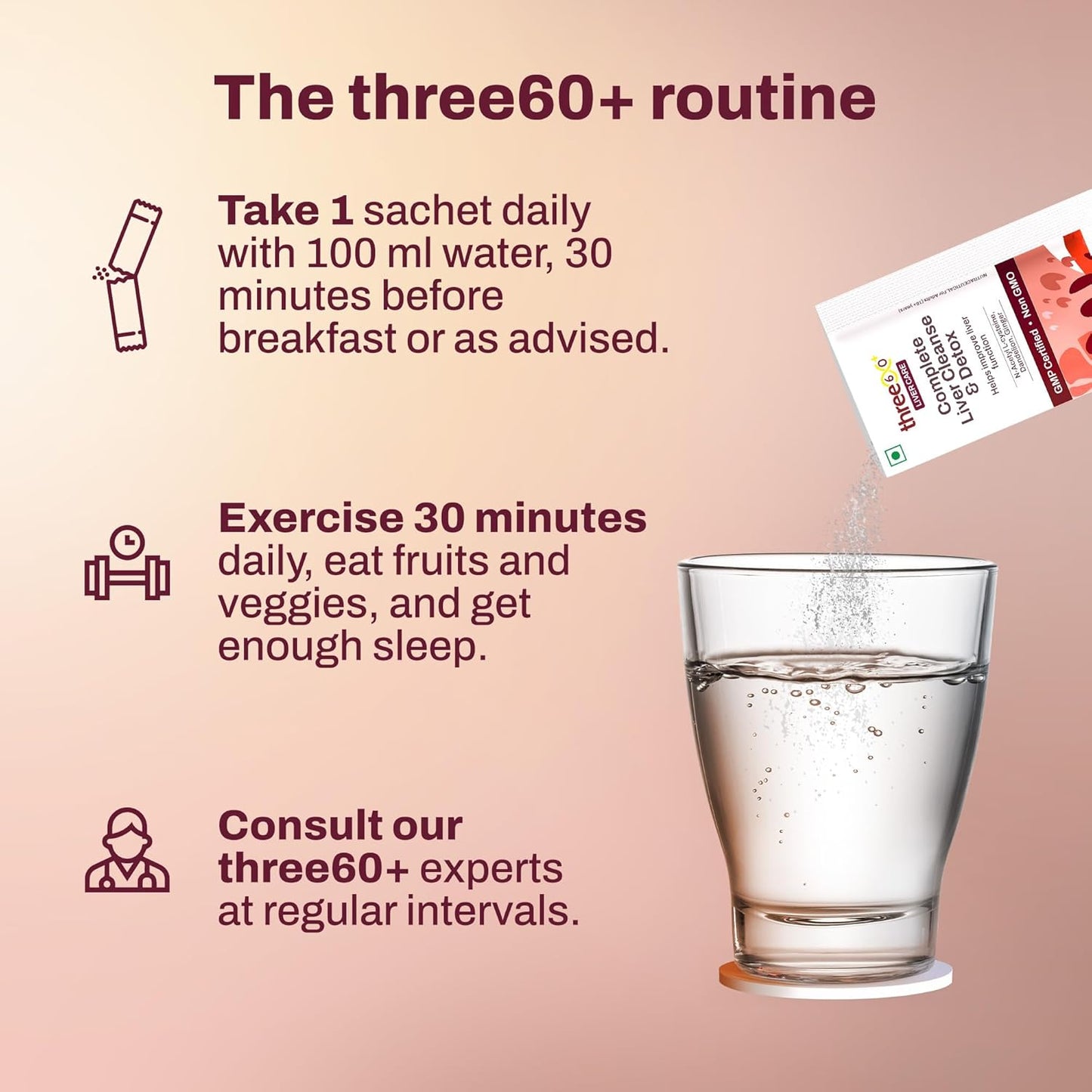 three60+ Complete Liver Cleanse & Detox | Daily detox for your liver | Helps Reduce SGOT/SGPT levels | 30 Sachets | With NAC, ALA, Dandelion & Ginger