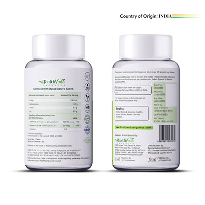 Zephivo HEALTH VEDA ORGANICS PRIVATE LIMITED Vitamin D3 (600 IU) + Vitamin K2 as Mk7 (55Mcg) | 60 Veg Tablets | Supports Healthy Bones, Boosts Immune System | For Men & Women
