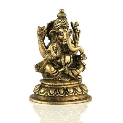 Brass Lord Ganesh Idol (Golden, 4 X 2.4 X 2.2 Inches) Model Number: GBS189