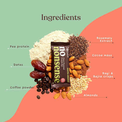 Cosmix No-Nonsense Protein Bar | Mocha Almond | 11g Complete Plant Protein + 6g Fibre | No Added Sugar or Preservatives | Gluten & Lactose-Free, Gut-Friendly | 45g Bar
