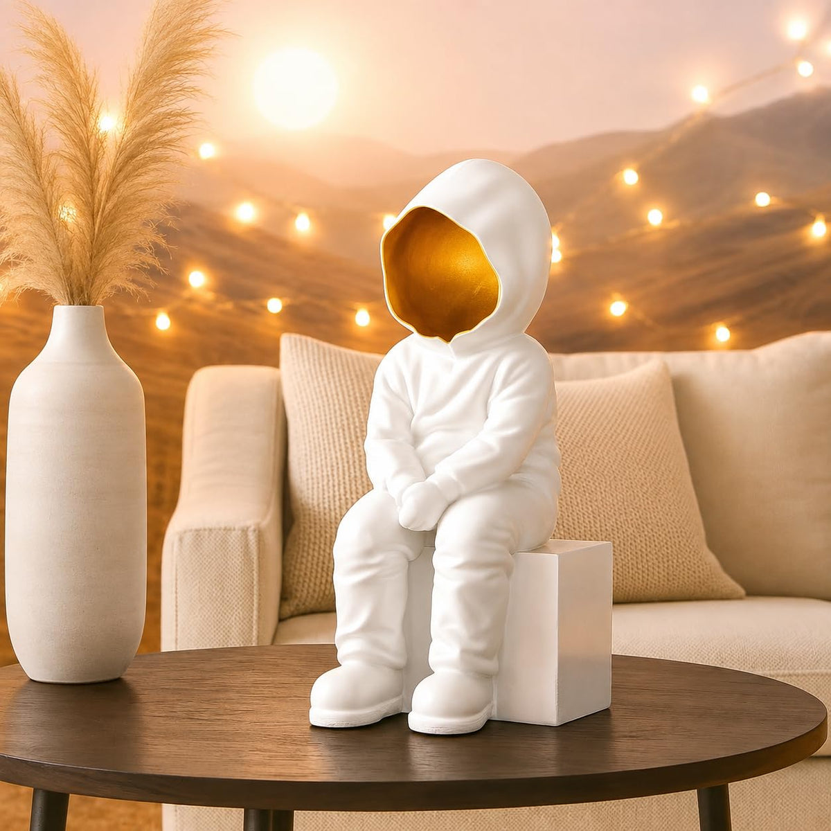 Xtore Modern Abstract White and Gold Figurine | Resin Home Decor Accent | Unique Art Piece for Living Room, Office, or Gallery | Contemporary and Thought - Provoking Design