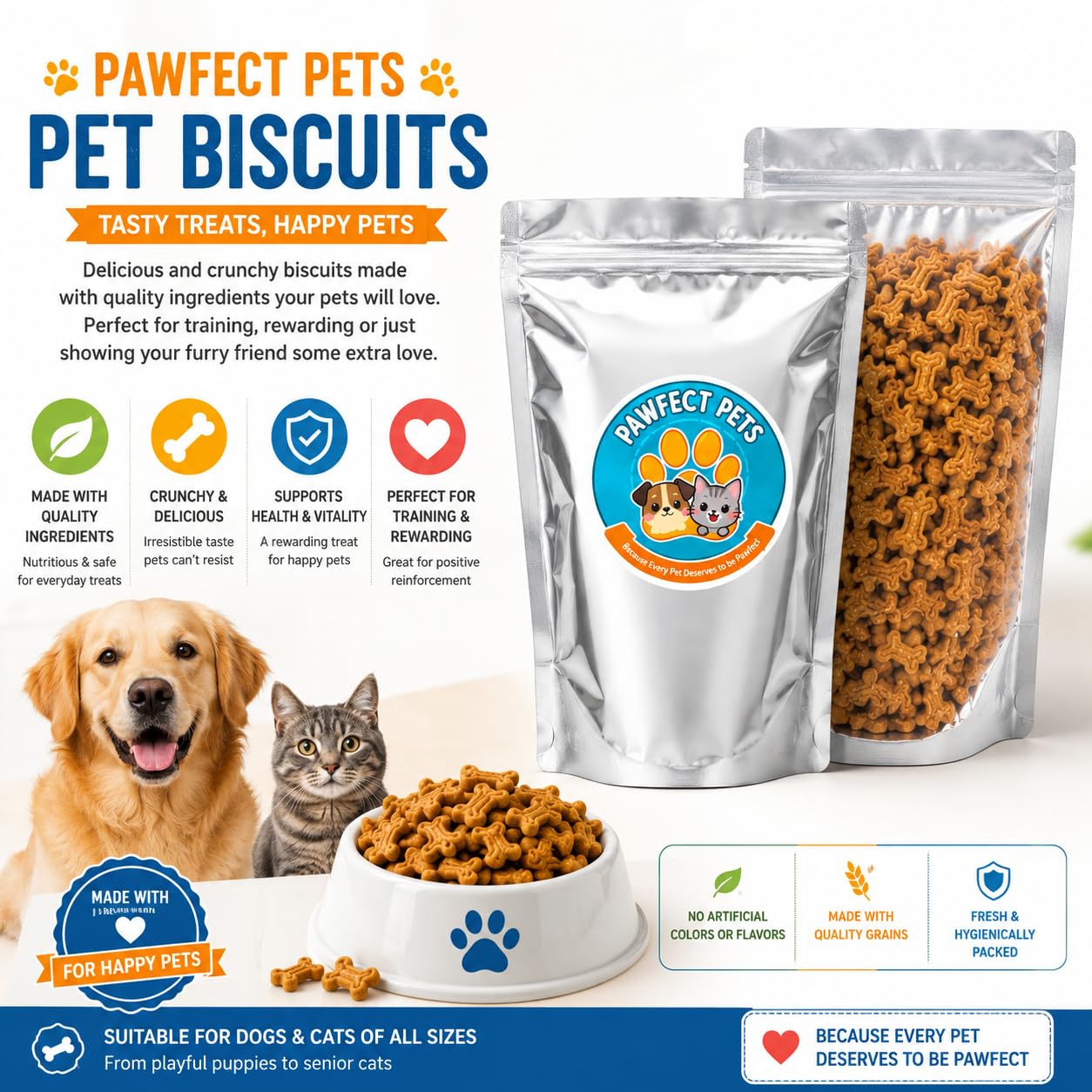 Pawfect Pets Premium Dog Treats Biscuits (1kg) | Real Chicken Flavour | Remove Plaque & Tartar Build-up | Vitamins & Minerals | Promotes Lustrous Coat