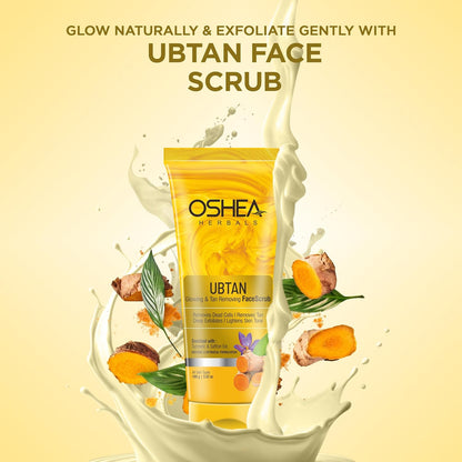 Oshea Herbals Ubtan Glowing & Tan Removing Face Scrub for All Skin Types | Lightens Skin Tone, Removes Dead Cells & Tan with Deep Exfoliate | Enriched with Turmeric & Saffron Extracts 100g