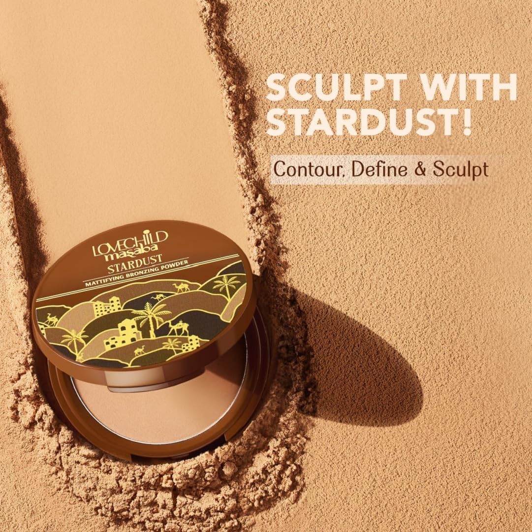 Lovechild Masaba Stardust Bronzing Powder, Soft-Focus Mattifying Finish, With Coconut Oil, Shea Butter & Vitamin E, Barely There (Reddish Brown) - 9 g