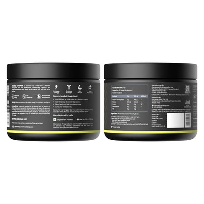 Two black containers with labels on a white background